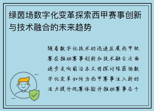 绿茵场数字化变革探索西甲赛事创新与技术融合的未来趋势