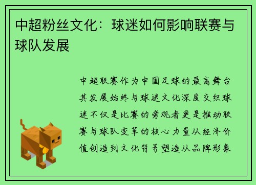 中超粉丝文化：球迷如何影响联赛与球队发展